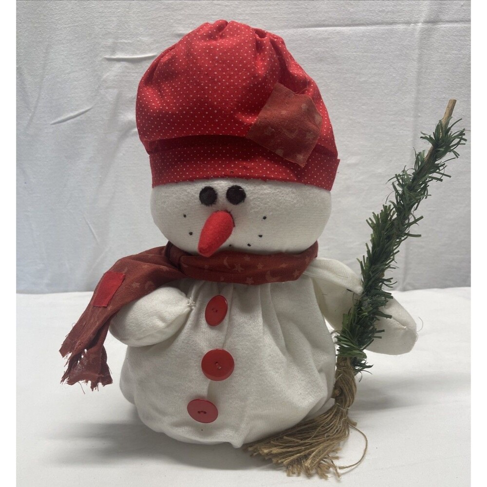 Vintage 12” Snowman Figurine Weighted Fabric Base Free‑Standing Christmas Decor